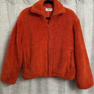 Boutique Double Zero Orange Sherpa Zip Up Jacket Small